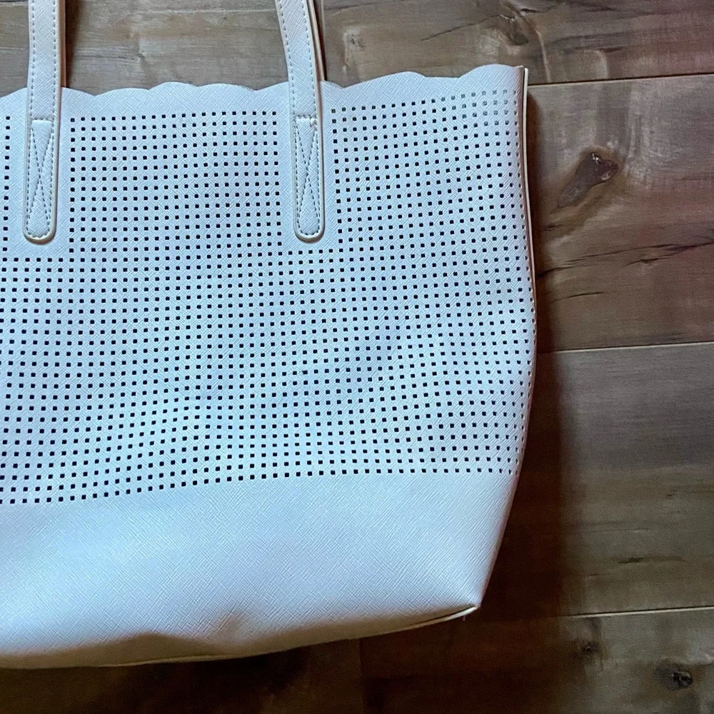 Neiman Marcus White Cut-Out See-Through Design Open Tote in White